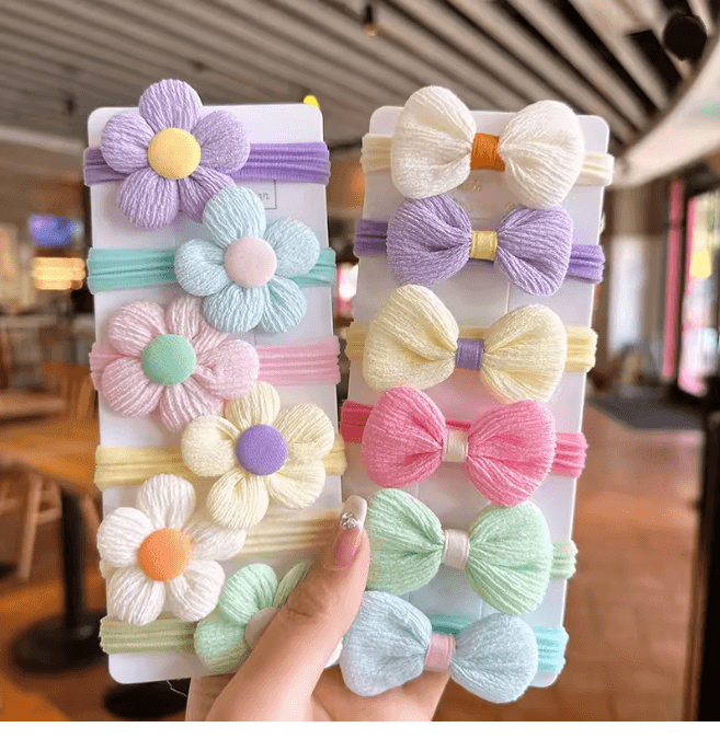 SweetBloom Princess Hair Ties Flower Bow Elastic Hair Bands Set