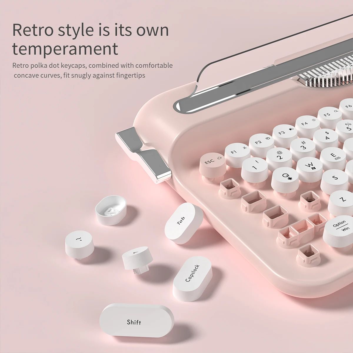 Retro Wireless Typewriter Keyboard with Round Keycaps