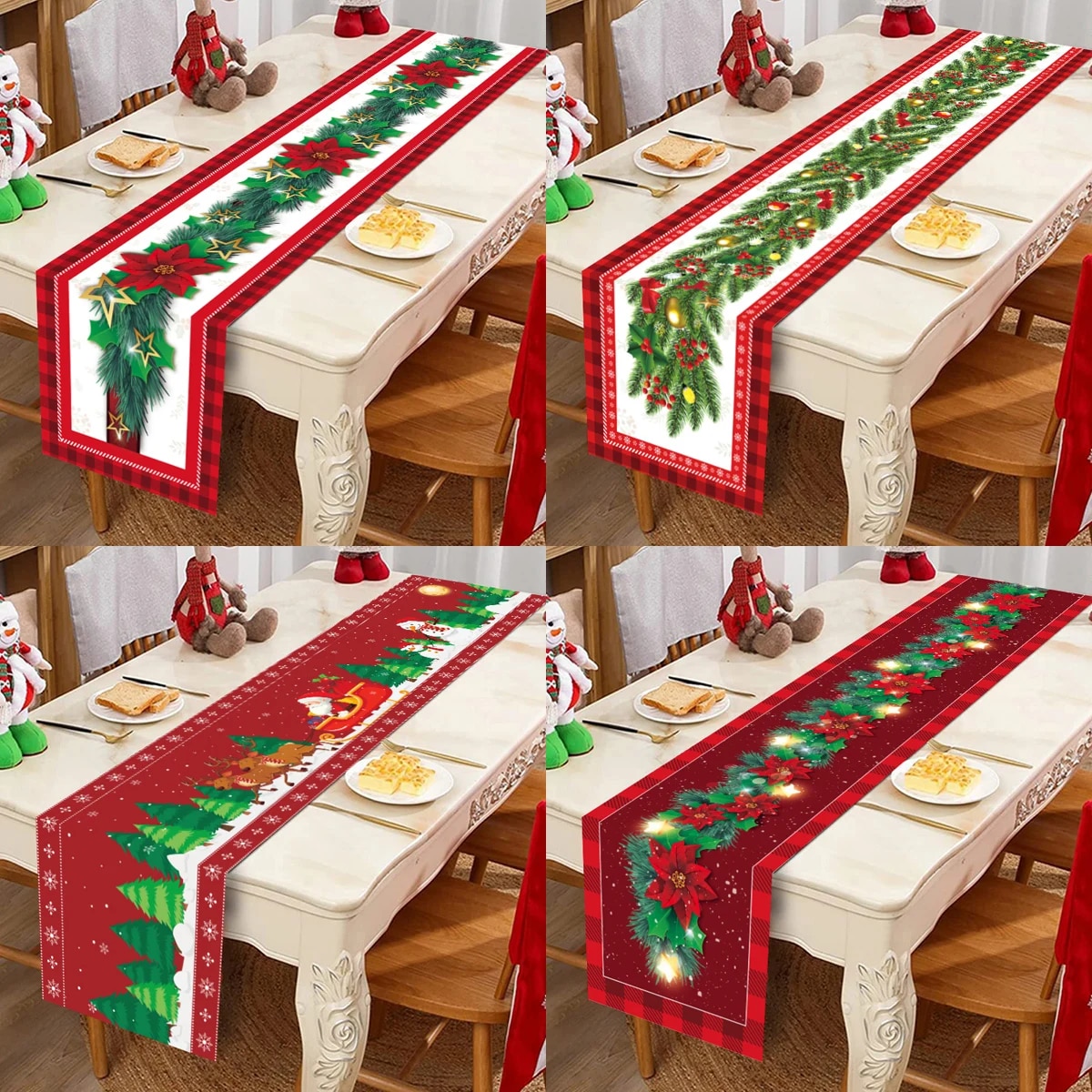 Christmas Table Runner Home Decor 2023 Navidad Noel Xmas Gift Cristmas Tablecloth New Year 2024