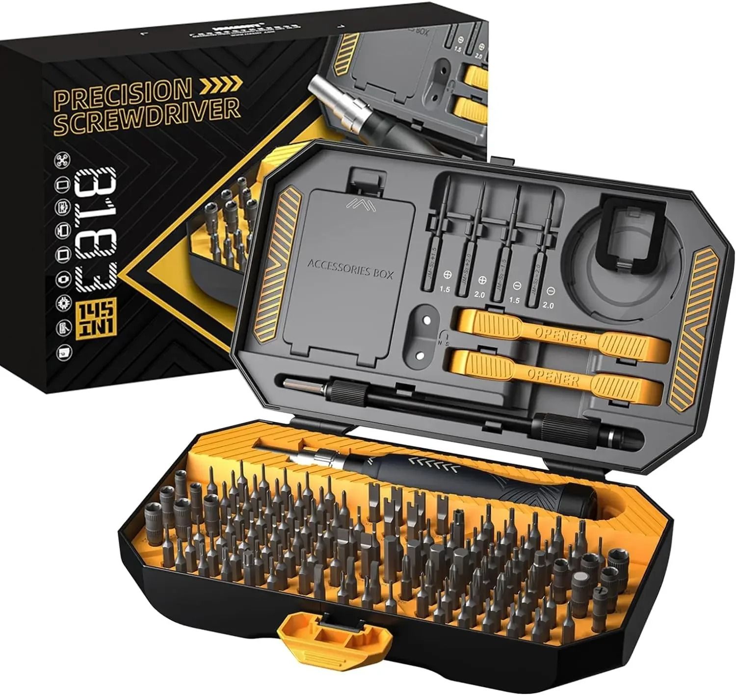 145 in 1 Precision Screwdriver Set with Magnetic Bits and ESD Safe Handle