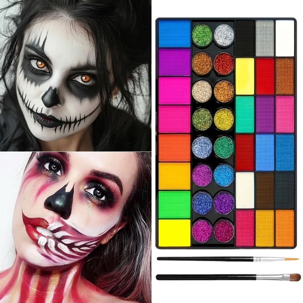 42-Color Ultimate UV Neon Face Paint Set – Fluorescent Glitter & Art Makeup Palette