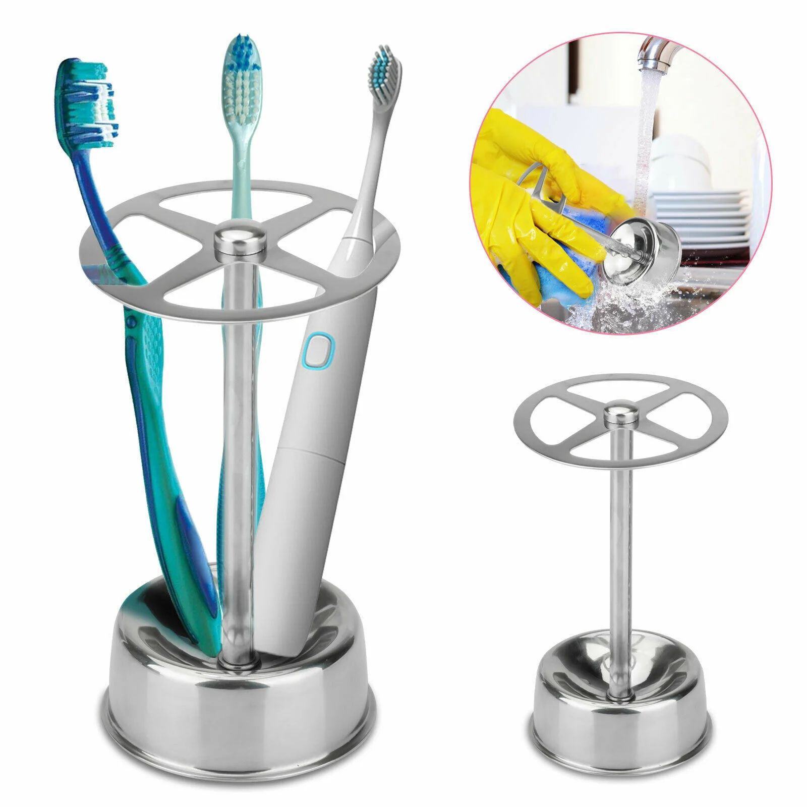 Stainless Steel Wall Mounted Toothbrush Holder with 6 Slots Makeup Brush Organizer for Electric Toothbrush Bathroom