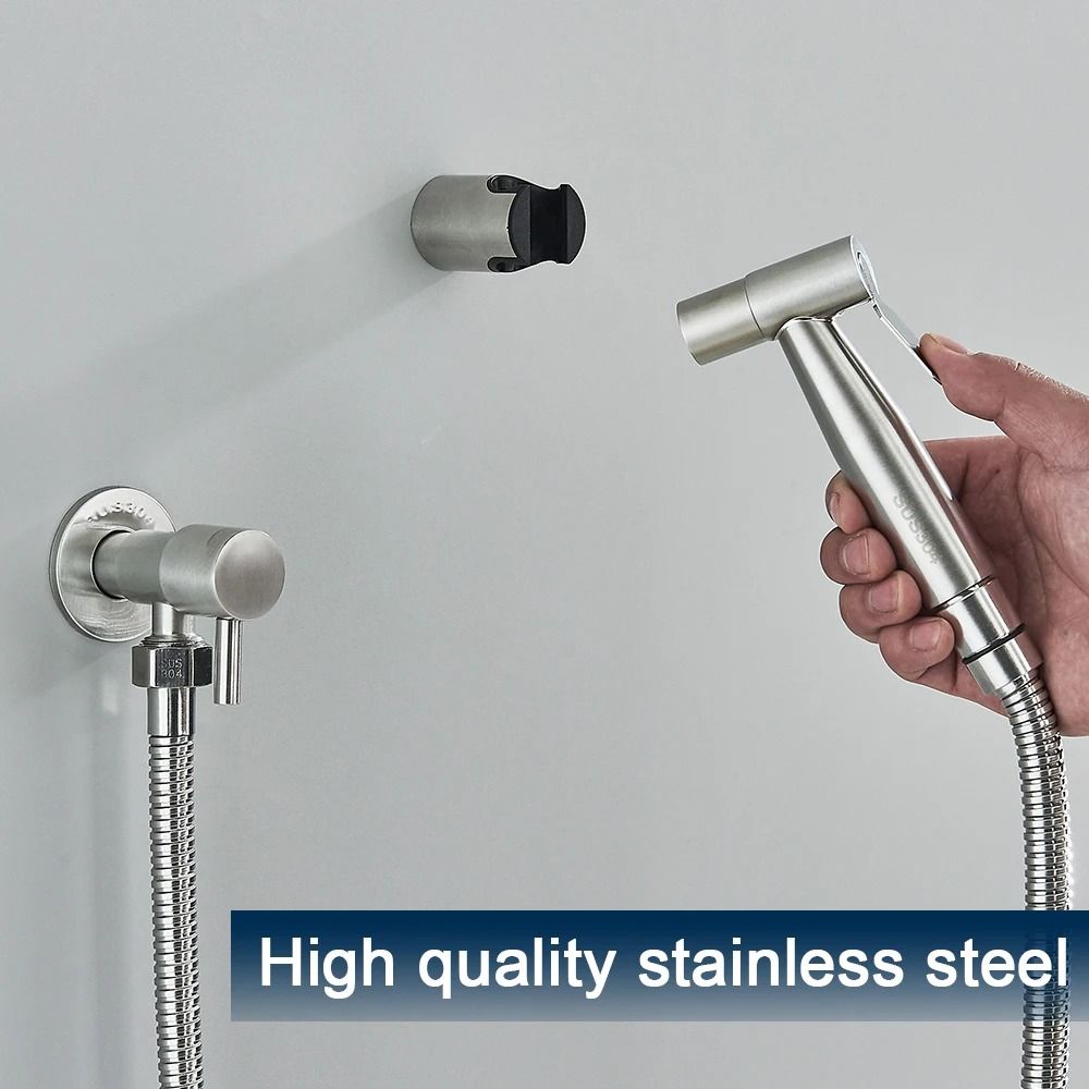 Black Stainless Steel Handheld Bidet Sprayer with Wall Mounted Holder for Bathroom