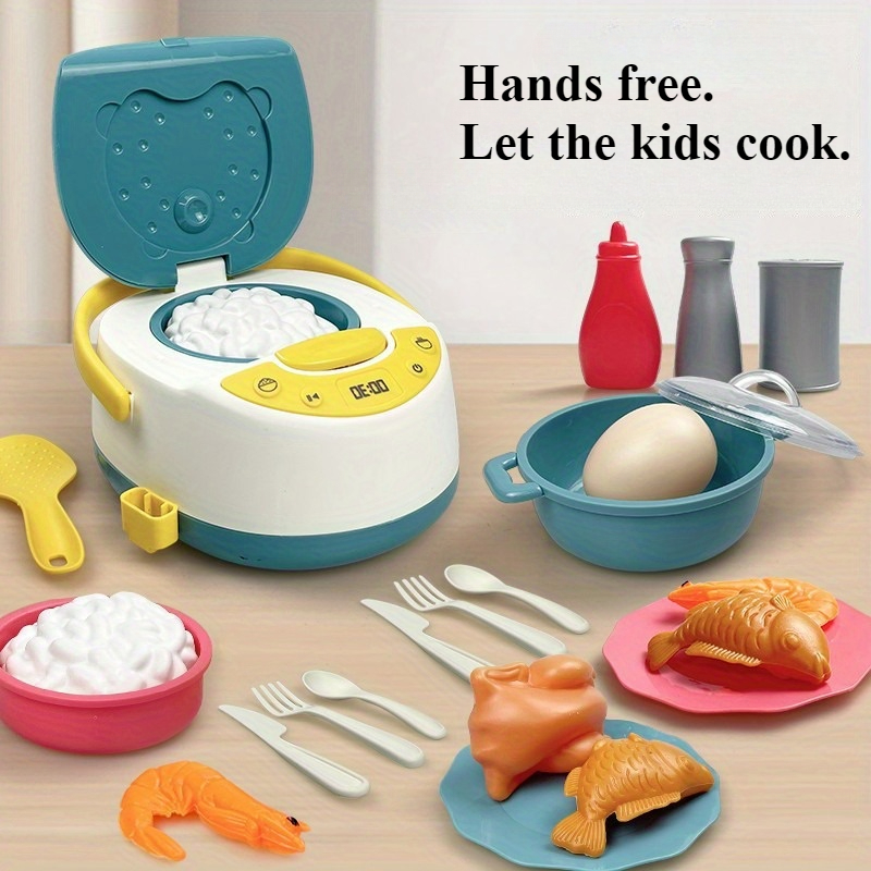 Pretend Play Kitchen for Boys & Girls, Kids Cooking and Baking Playset, Rice Cooker, Microwave, Gas Refrigerator