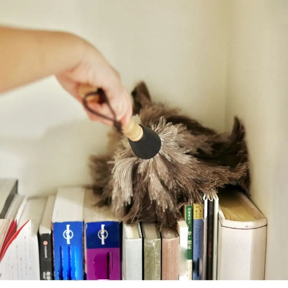 Ostrich Feather Duster Wooden Handle Household Cleaner