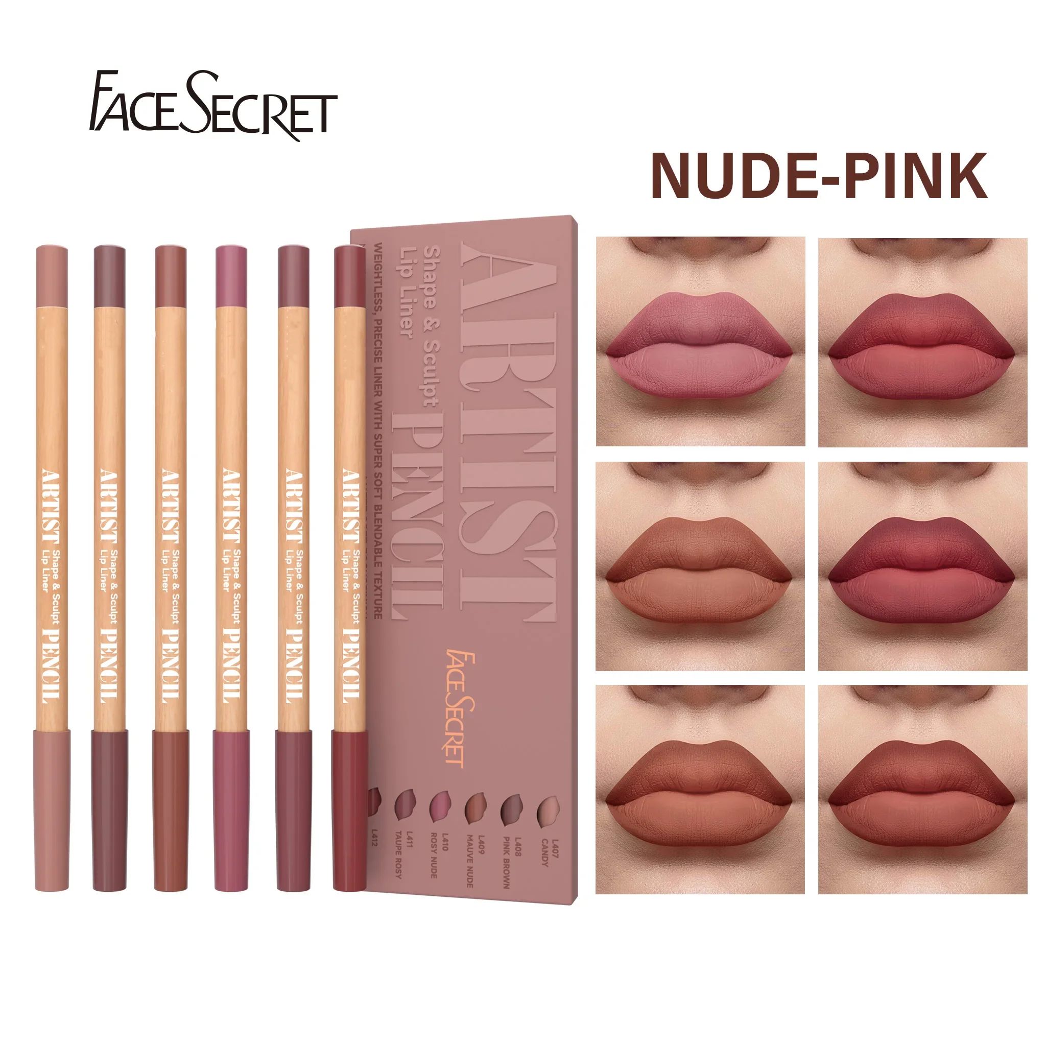 Face Secret Artist Shape Sculpt Lip Liner Pencil Set – Weightless Matte Lip Liner, Precise Smudge-Proof, Soft Blendable