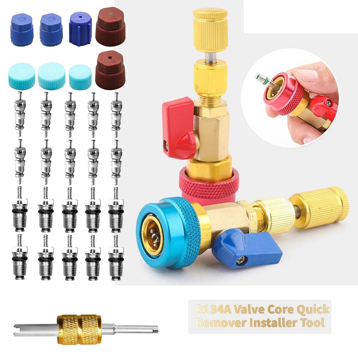 31 Pcs R134A Valve Core Remover & Installer Kit – High/Low Pressure HVAC Air Conditioner Service Tool Set