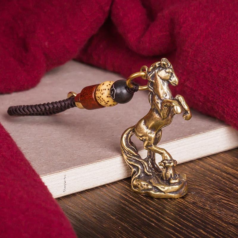 Brass Zodiac Horse Keychain Pendant for Success Charm Decor