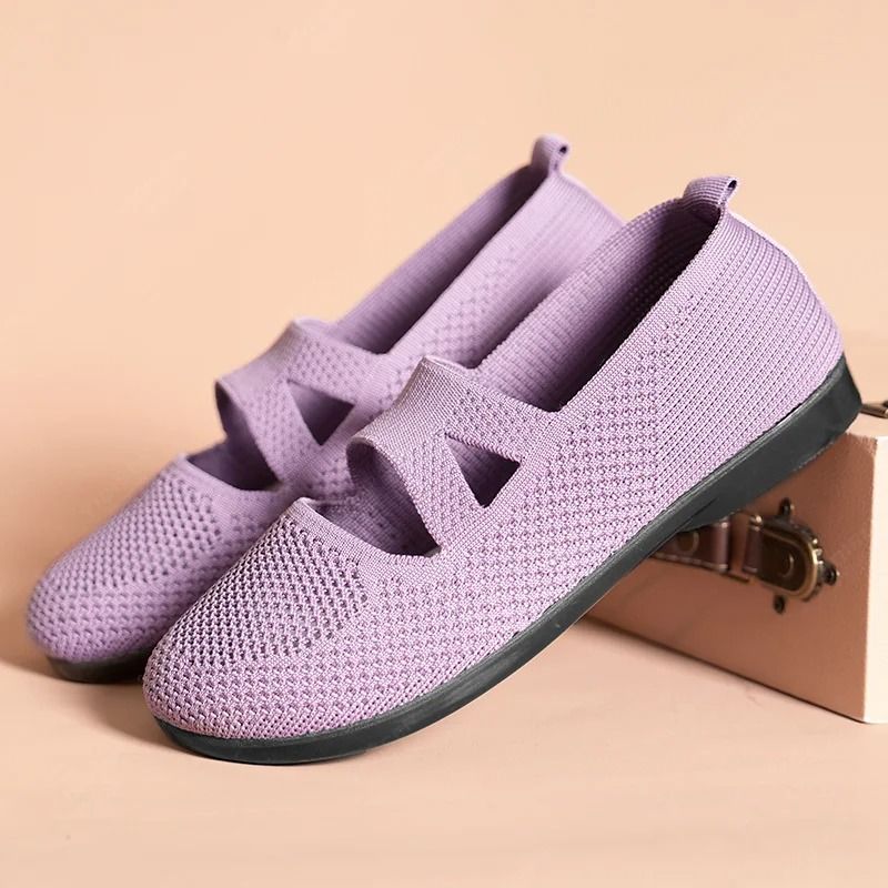 Womens Elastic Knitted Slip On Flats