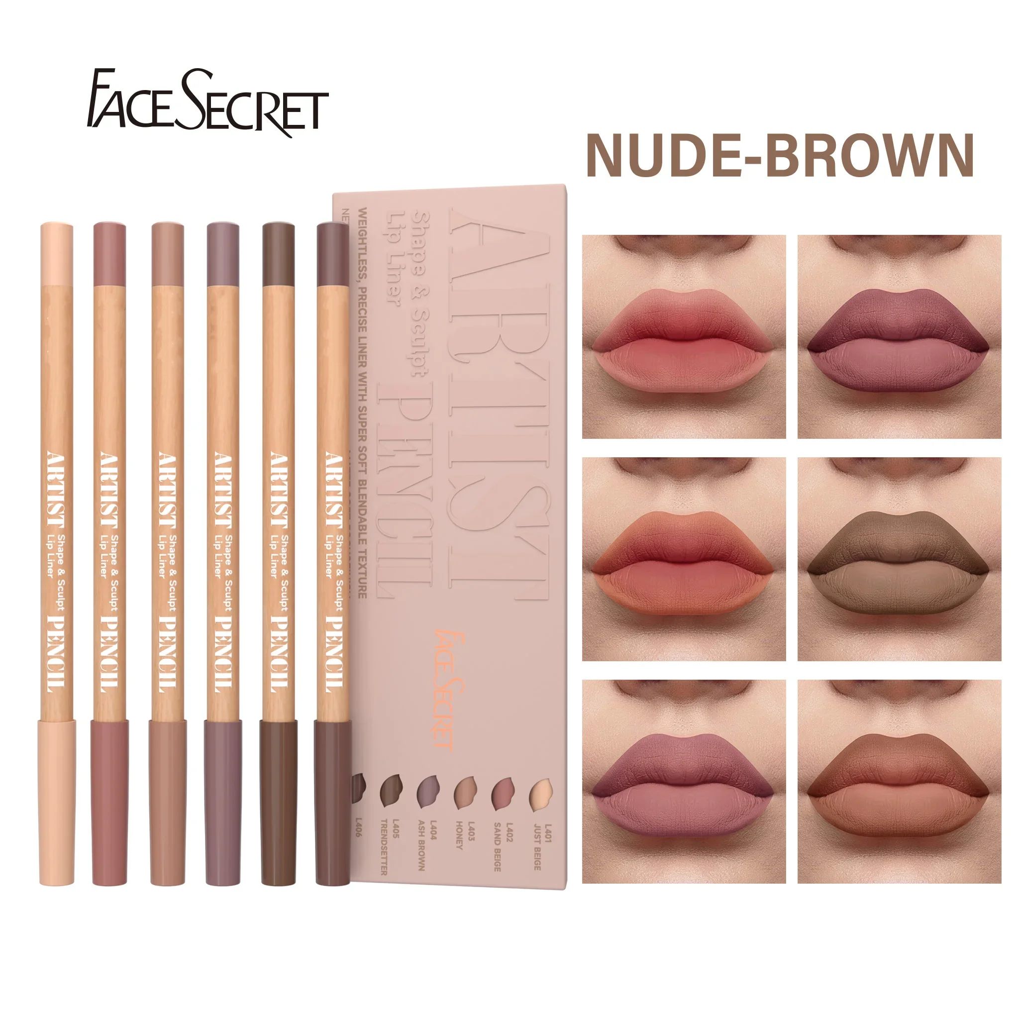 Face Secret Artist Shape Sculpt Lip Liner Pencil Set – Weightless Matte Lip Liner, Precise Smudge-Proof, Soft Blendable