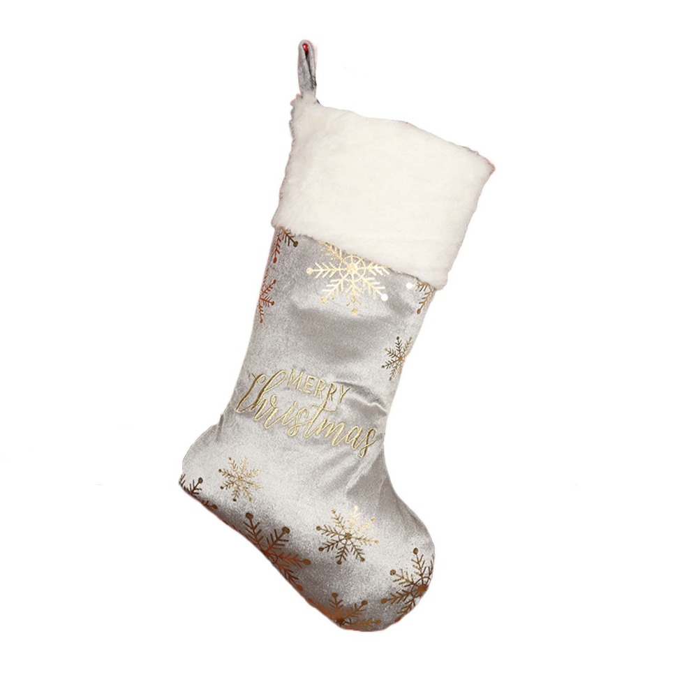 Snowflake Pattern Christmas Stocking, Embroidered Personalized Christmas Sock, Red Green Navidad, Large Gift Bag