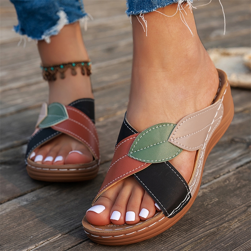 Womens Wedge Sandals, Summer Huaraches, Retro Ladies Slide Shoes, Casual Female Footwear