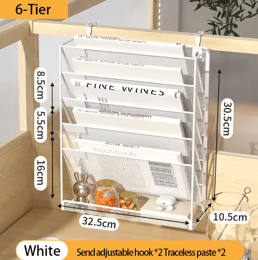 5-Tier Mesh Desk File Organizer Rack with Wall Mount Option