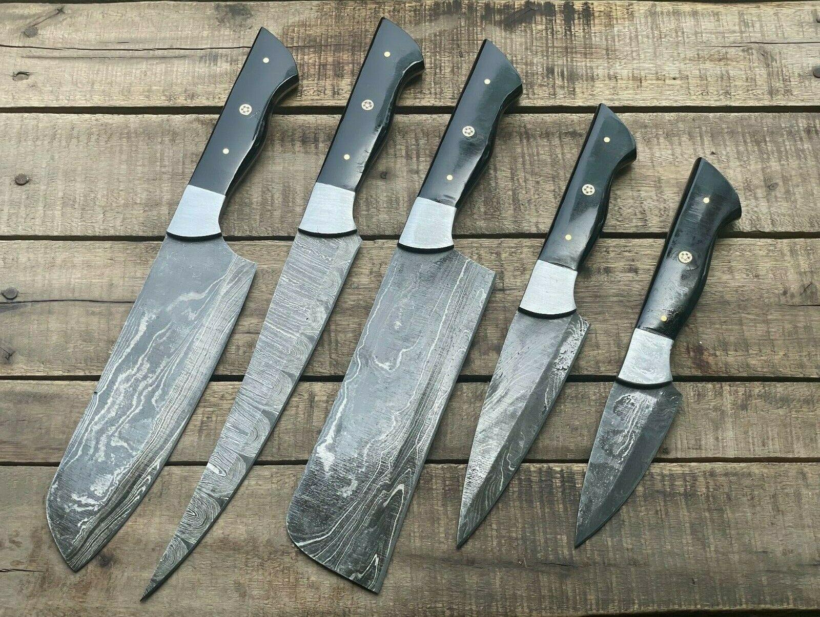 Damascus Steel Chef Knives Handmade Set with Wood Handle