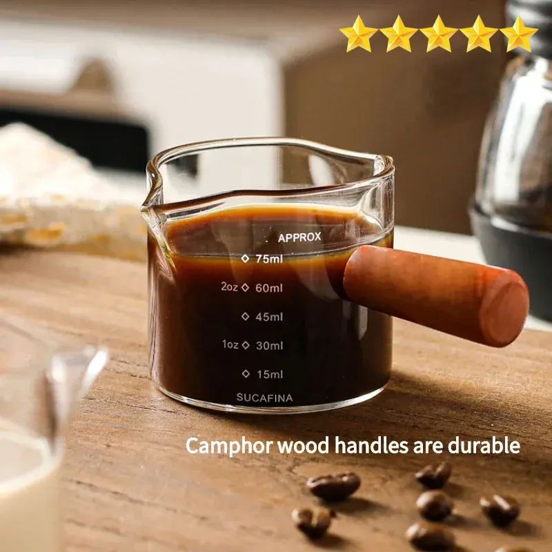 Glass Espresso Measuring Cup with Handle 2.54 fl oz Double or Single Spout
