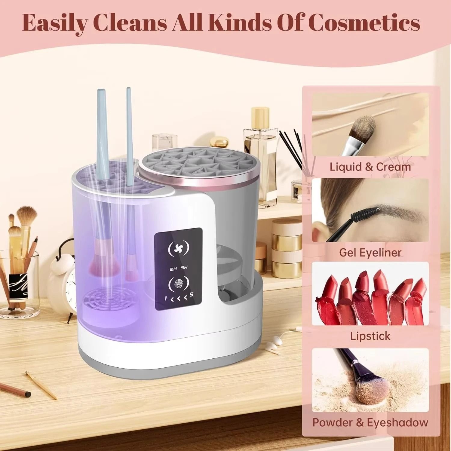 3-in-1 Electric Makeup Brush Cleaner – Automatic Cosmetic Brush Washer & Dryer – Portable USB Sanitation Hub