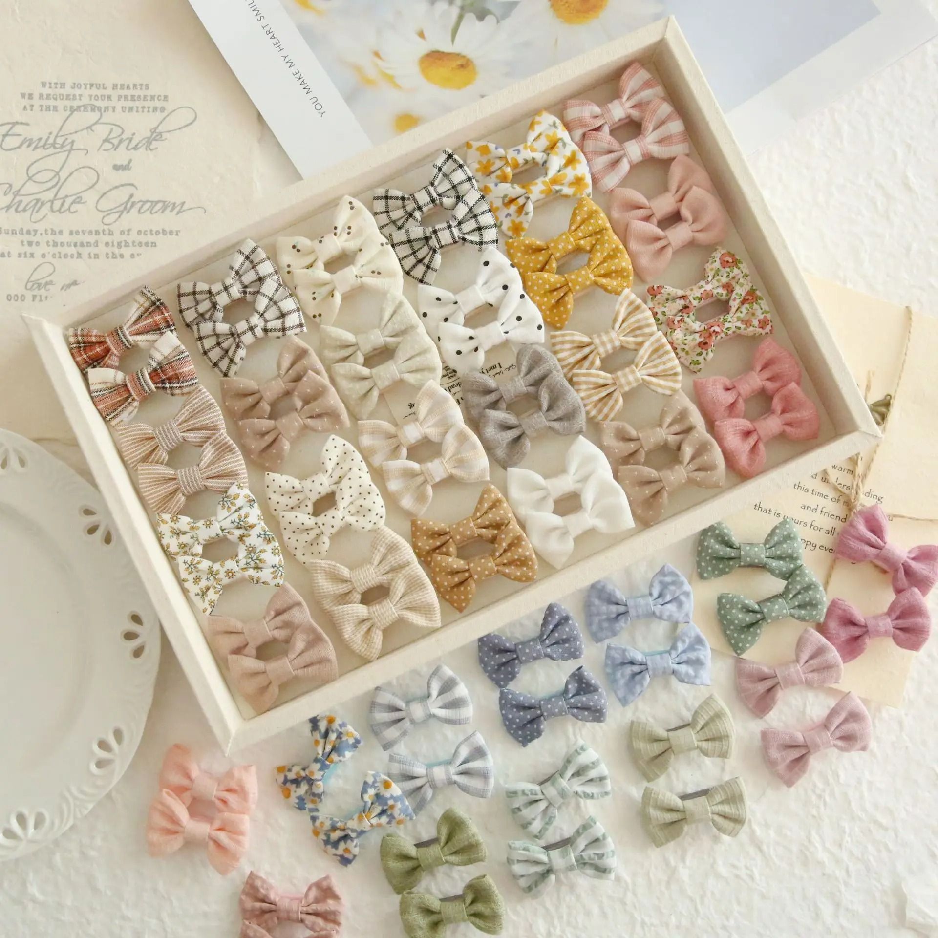 Handmade Fabric Hair Clips Full Coverage Bow Clips for Girls