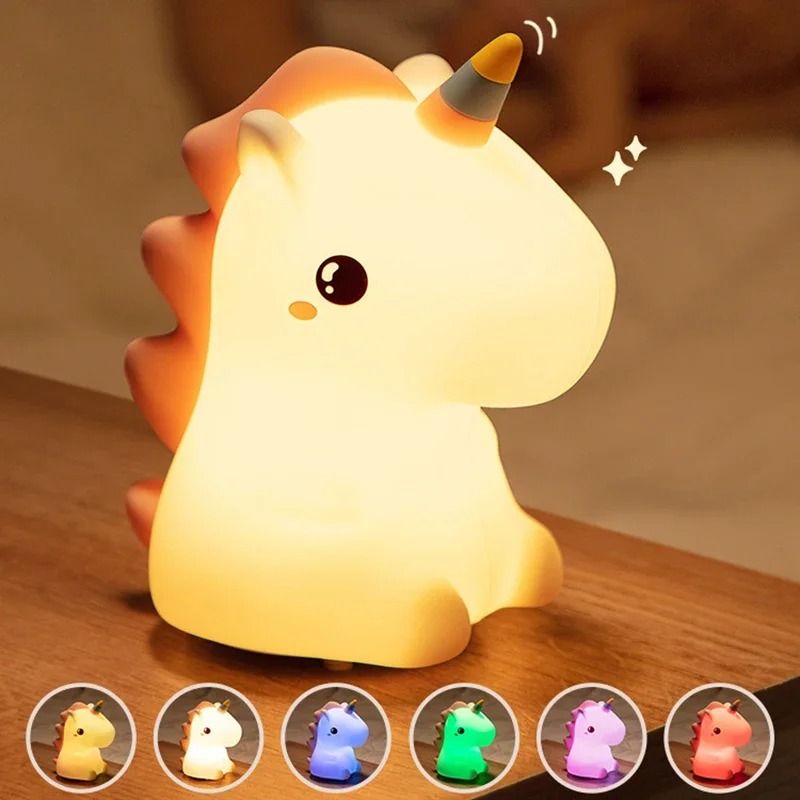 Cute Unicorn Silicone LED Night Light – USB Rechargeable Cartoon Lamp for Kids