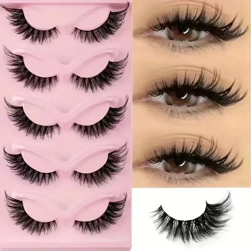 5 Pair Cat Eye Lashes Wispy Faux False Eyelashes for Eye Elongation and Natural Glam