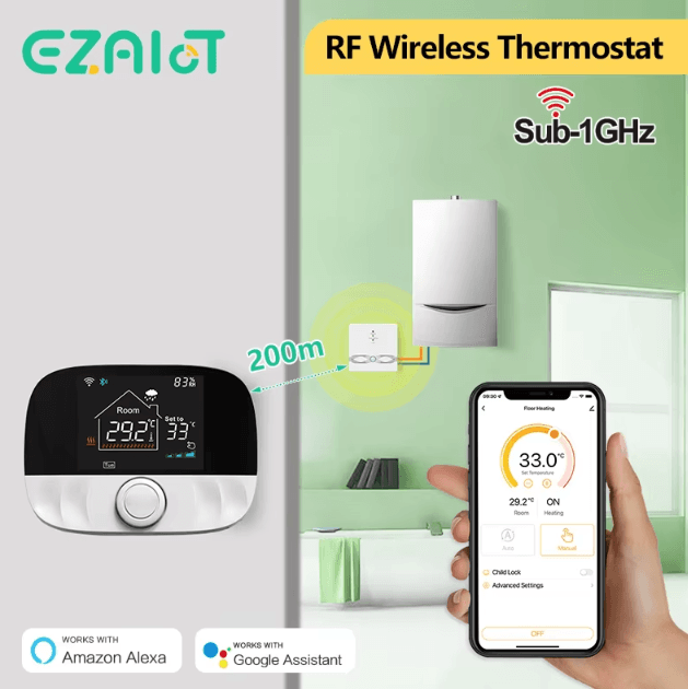 Tuya RF Wireless WiFi Thermostat – Smart Temperature Controller for Gas Boiler & Water Heating with Alexa & Google Home