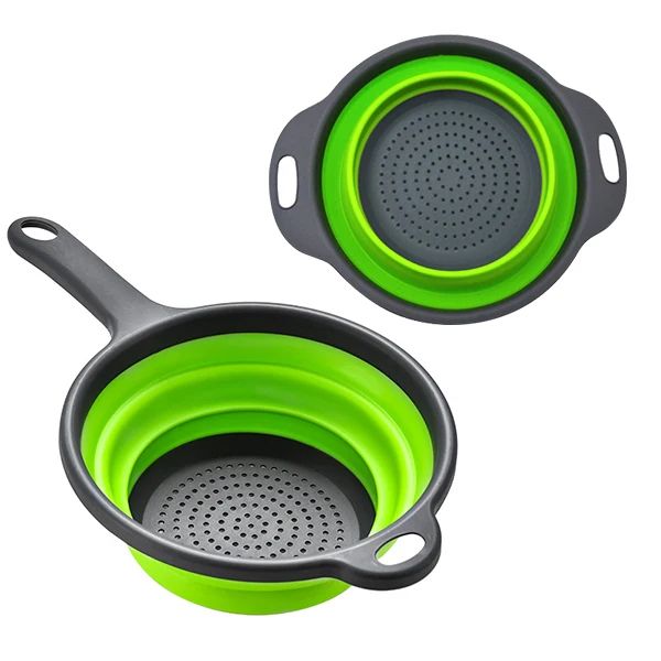 Foldable Silicone Colander Set – Collapsible Fruit & Vegetable Strainers with Handles (2-Pack)