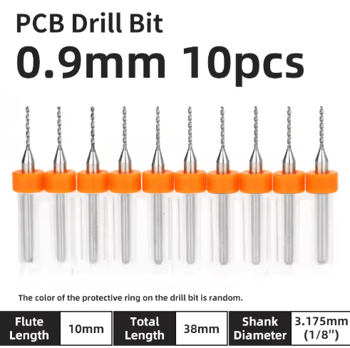 TOOLEYE Micro PCB Drill Bit Set – 10pcs Precision CNC Drills (0.1–3.175mm, 1/8 Shank)