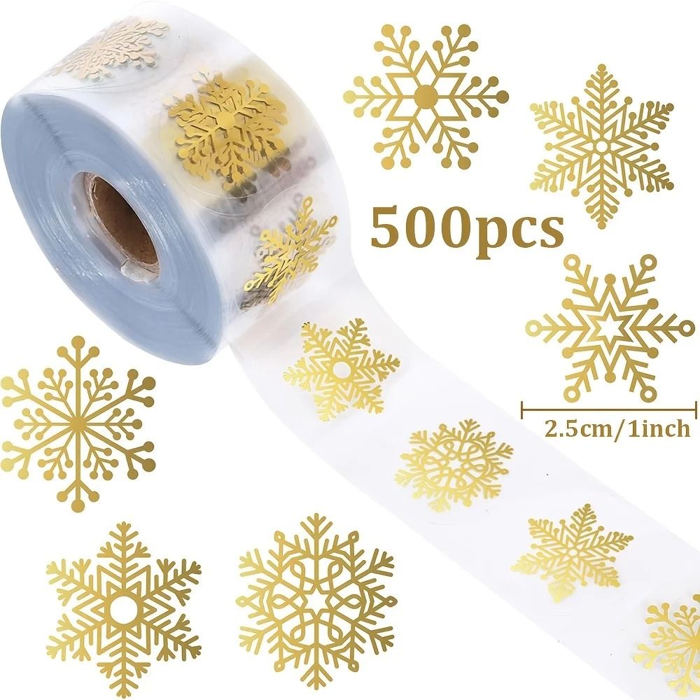Golden Snowflake Christmas Sealing Stickers Transparent Round Adhesive Gift Packaging Roll