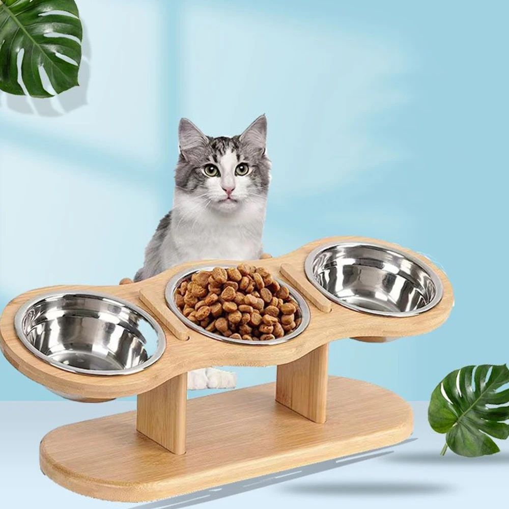 Adjustable Wooden Pet Bowl Stand Set