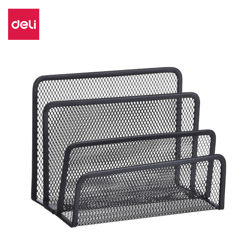 Black Metal Iron Mesh Desk Organizer, Stylish Letter Tray Holder for Paper, Magazine, Book & Office Supplies Grid Tray