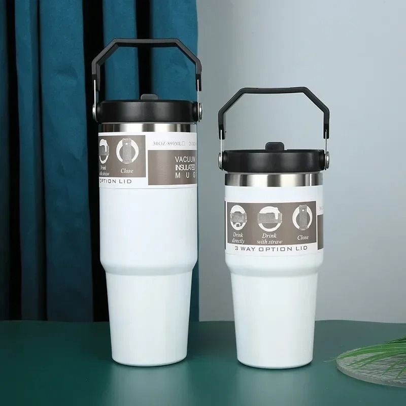 20oz/30oz Thermal Water Bottle With Straw Stainless Steel Car Coffee Mug Vacuum Flask Tumbler