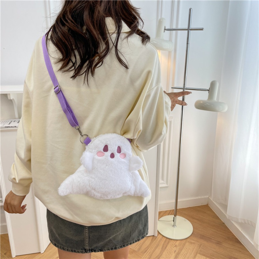Little Ghost Plush Backpack Large Capacity Shoulder Bag with Adjustable Strap, Plushie Doll Design