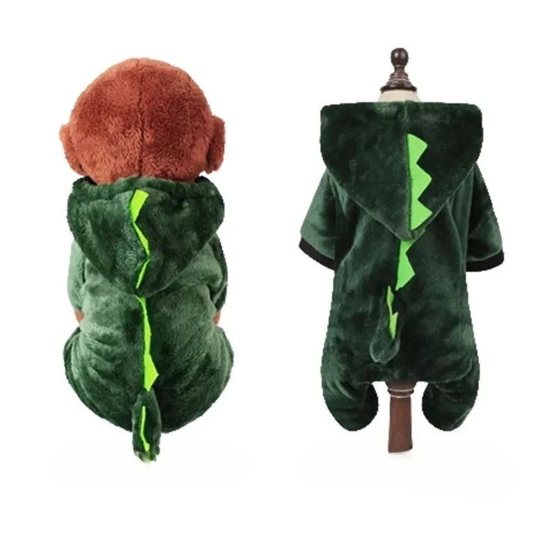 Cozy Coral Velvet Pet Outfit with Dinosaur or Cow Style for Autumn and Winter Warmth