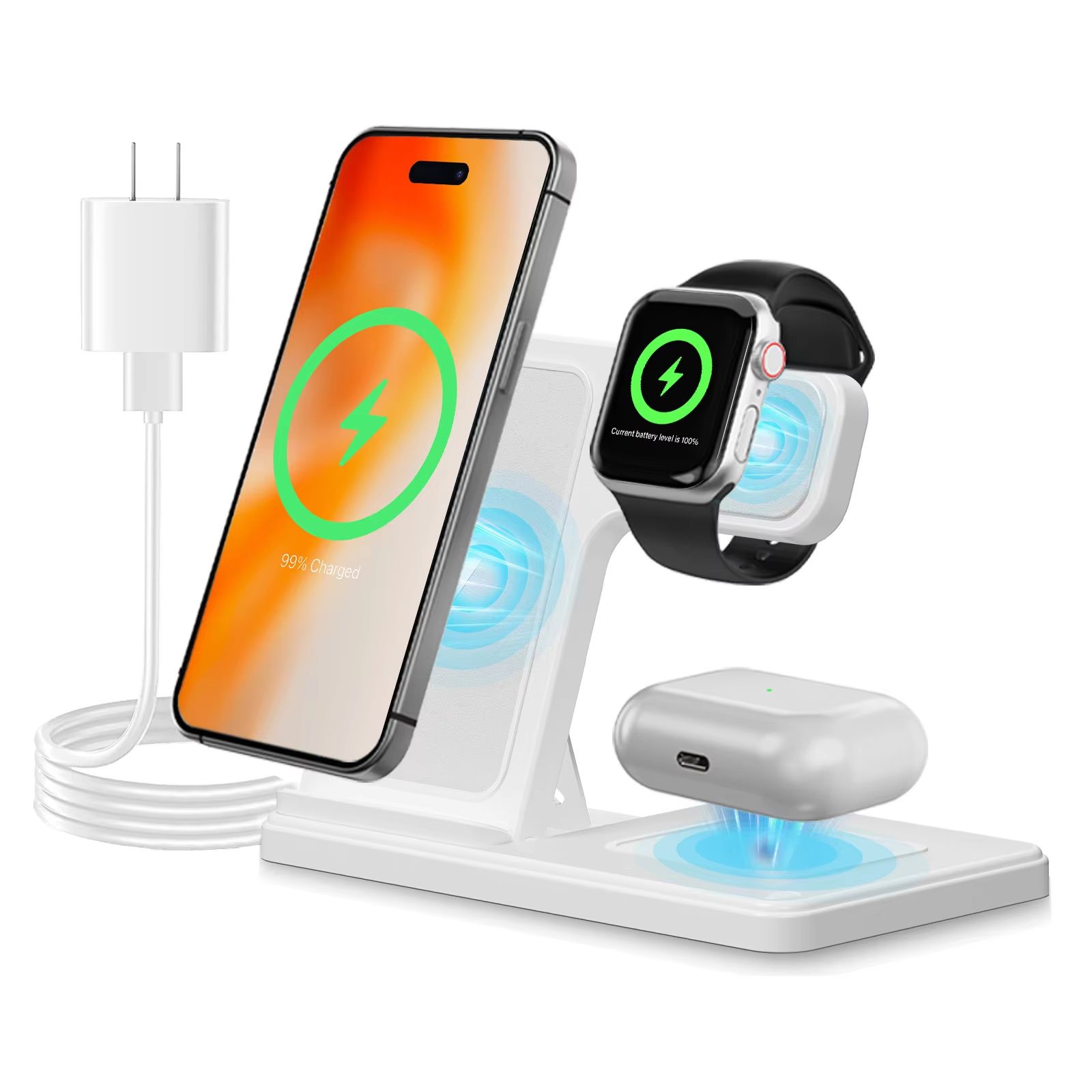 Foldable Magnetic Wireless Charger with 18W QC3.0 Adapter Fast Charging for iPhone and Samsung plus iWatch