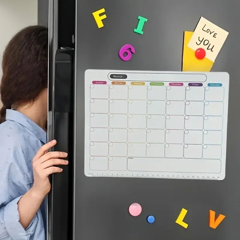 Magnetic Refrigerator Planner Board – Monthly & Weekly Calendar Dry Erase Fridge Organizer with Memo Note