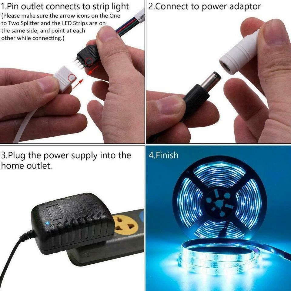 RGB Waterproof LED Strip Light Kit with Key Remote & Power Adapter