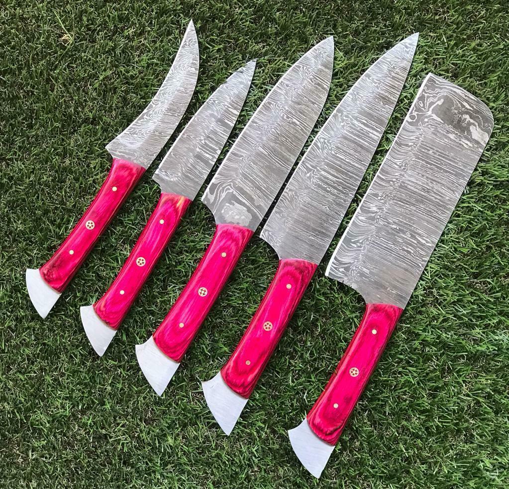 Unique Twist Damascus Steel Chef Knives Set | Full Tang Kitchen Knives