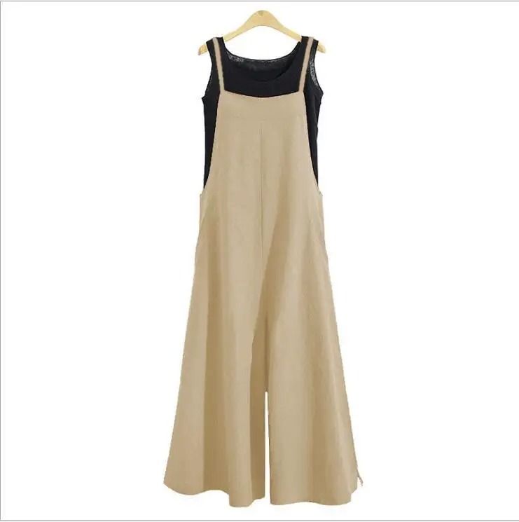 Womens Cotton Linen Wide Leg Jumpsuit – Casual Sleeveless Summer Overalls with Adjustable Straps
