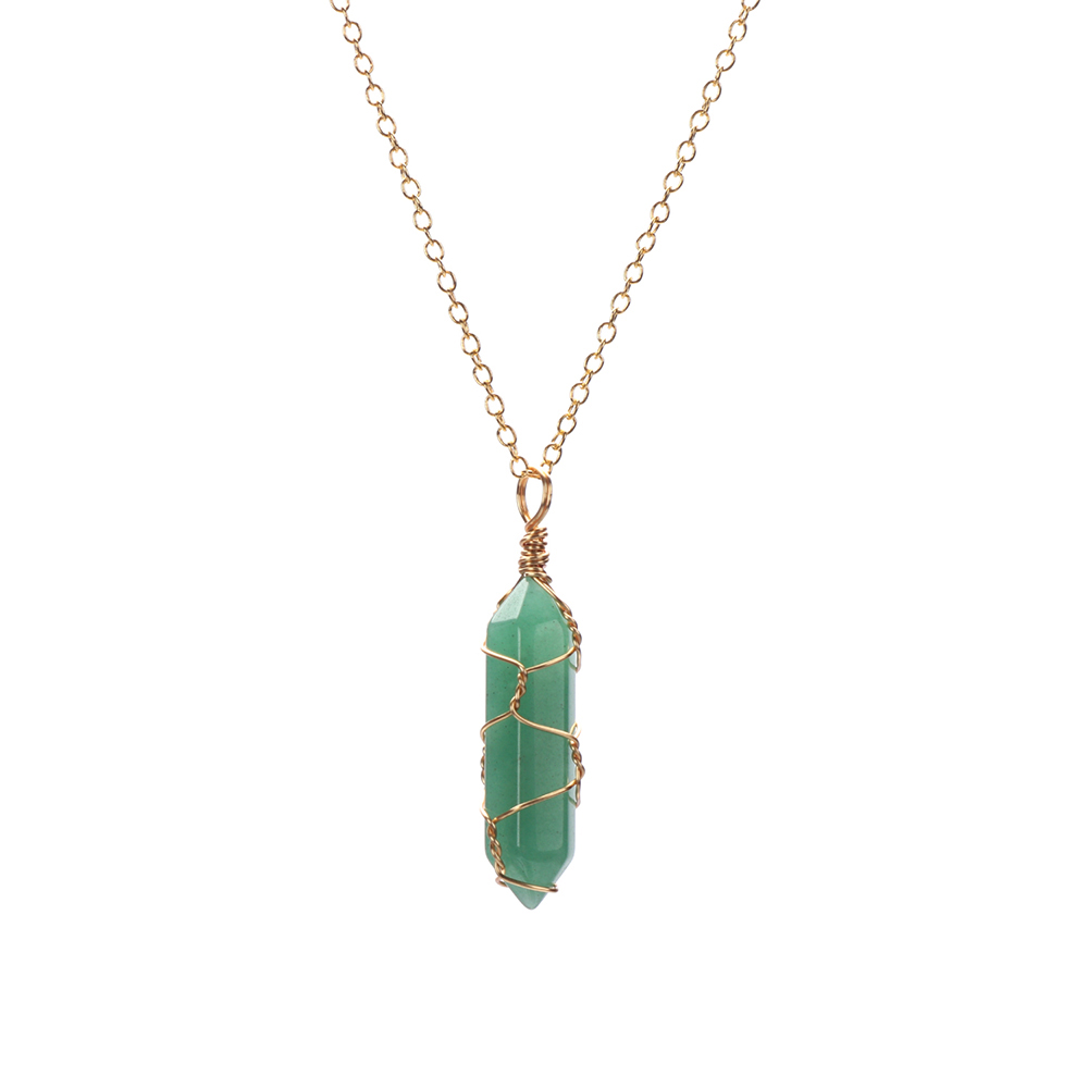 1Pc Fashion Hexagonal Cylindrical Crystal Necklace, Wire Wrap Amethyst Pendant, Natural Stone Valentine Day Gift