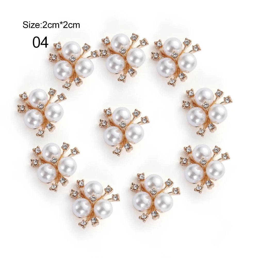 10PCS Flower Rhinestone Pearl Buttons Alloy Crystal DIY Wedding & Craft Embellishments
