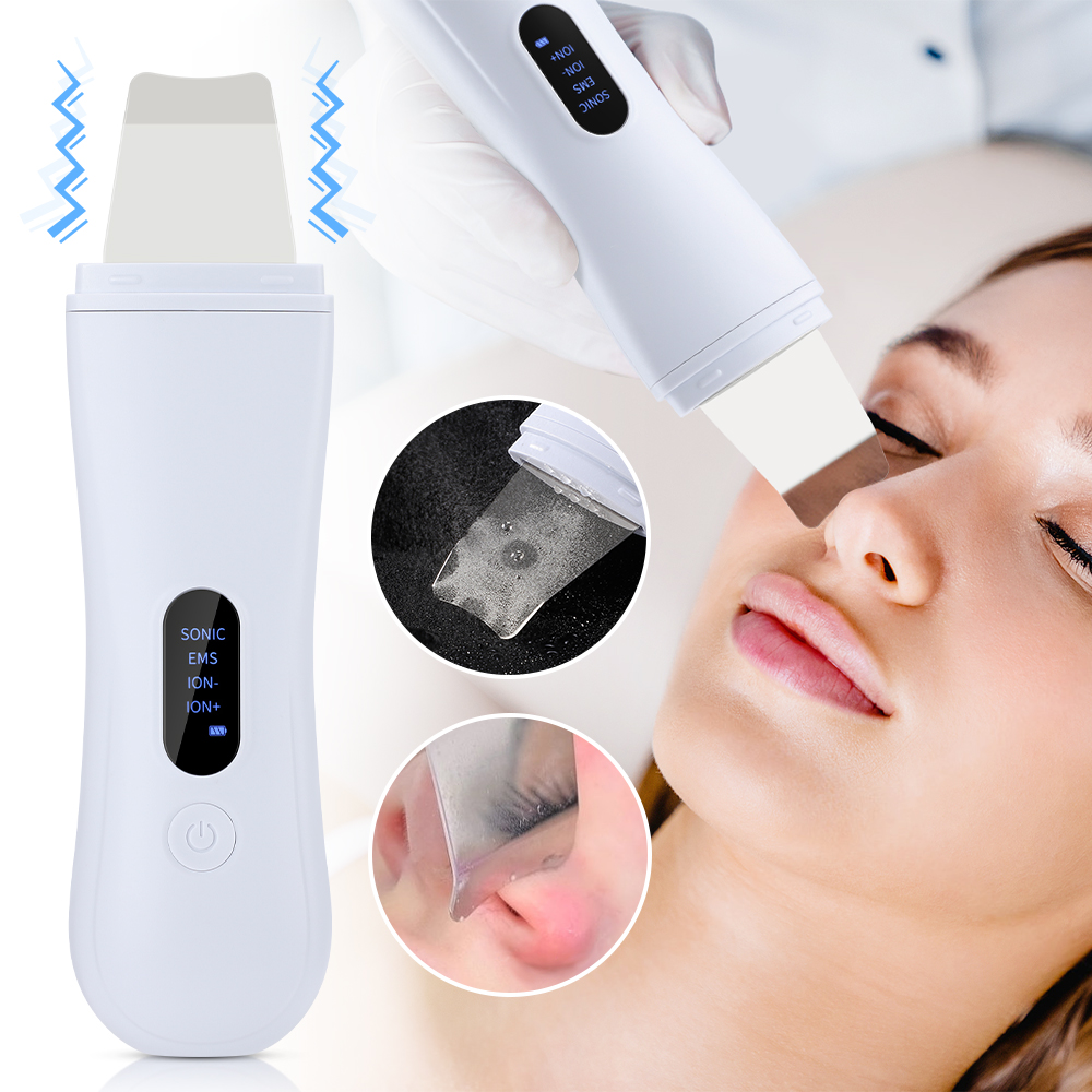 Facial Lifting Ultrasonic Cleaner, Ion Deep Face Cleaning Skin Scrubber, 4 Modes Peeling Skin Care Spatula