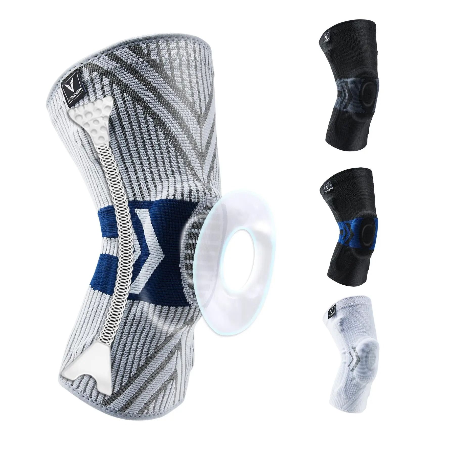 Elastic Knee Support Brace with Silicone Pads and Spring Stabilizers