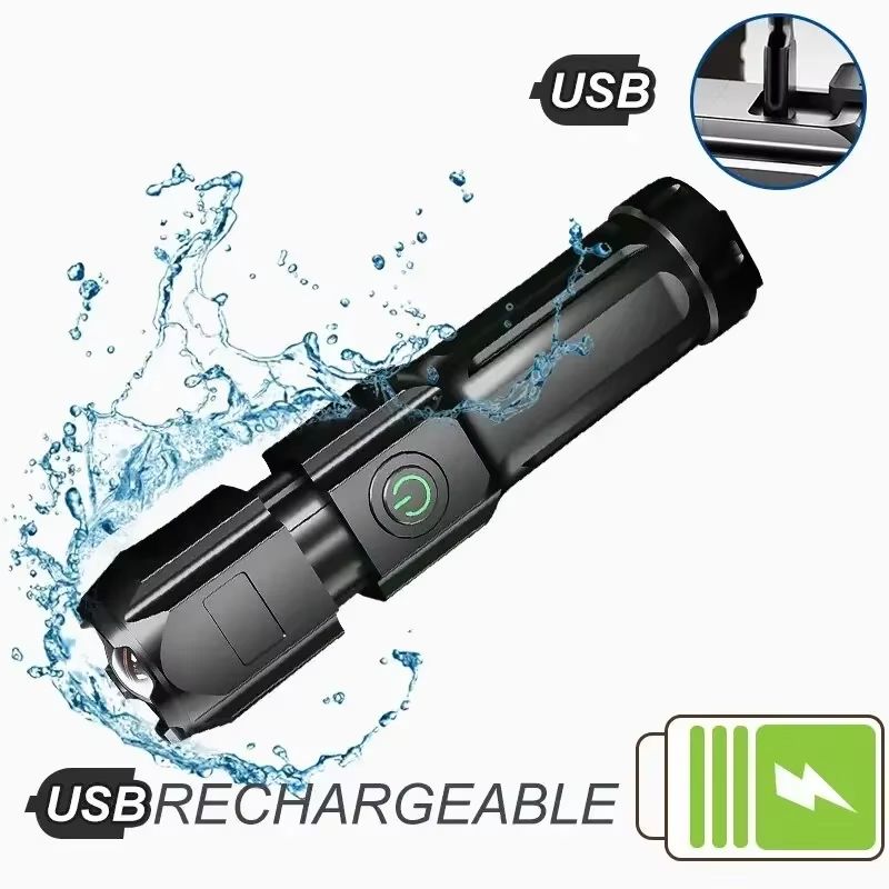 Rechargeable Waterproof Tactical LED Flashlight with Zoom