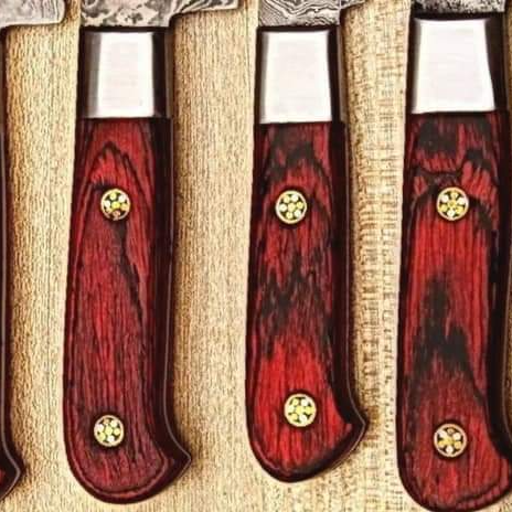 Damascus Chef Set Of 7 Pieces ,Custom Handmade Chef Set , Handmade Damascus Chef Set ,Personalized Gift For Mother ,