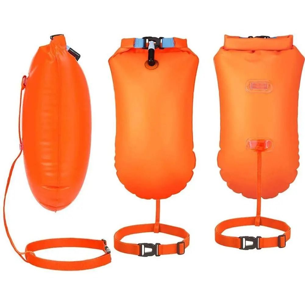 Inflatable Open Water Swimming Buoy Tow Float and Dry Bag with Double Air Bag System