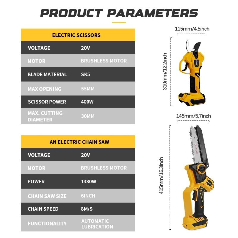 Brushless 6-Inch Electric Chainsaw & Telescoping Pole Pruner – High Branch Saw for Dewalt 20V Battery