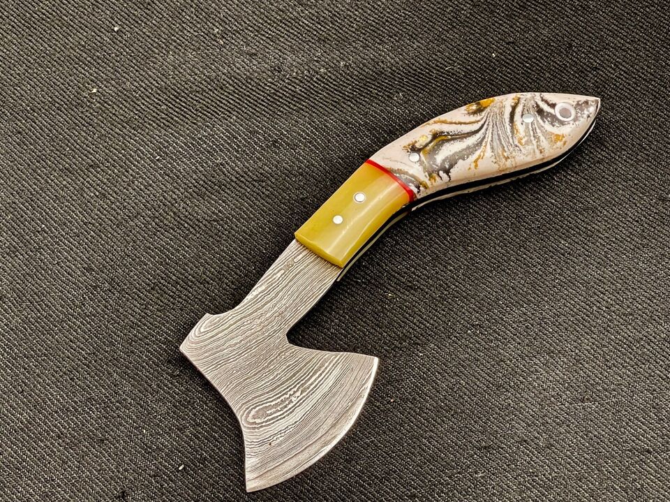 Mini Viking Axe Custom Hand Forged Damascus steel Skinning Axe 6.0''inchW/Sheath