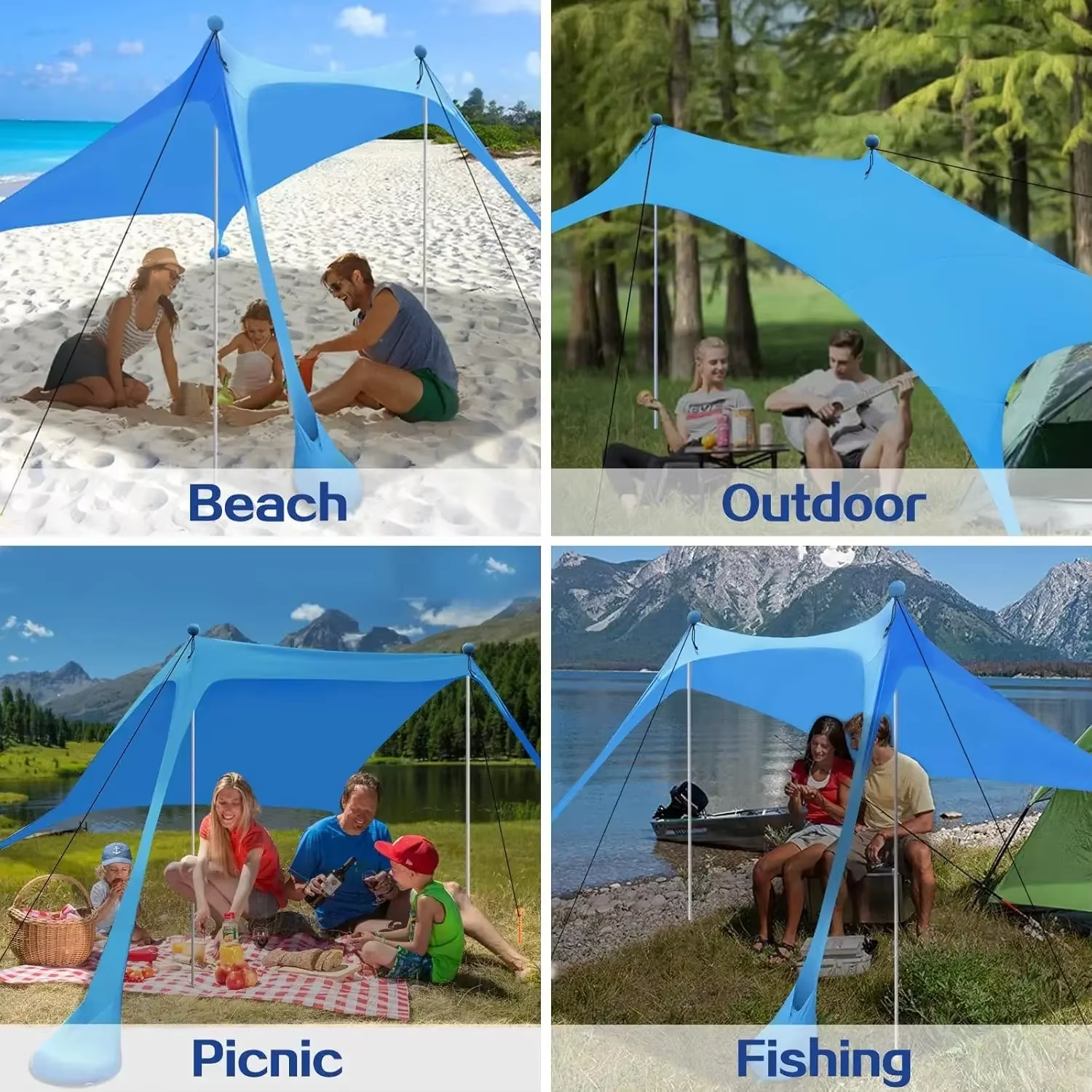Portable Beach Canopy Tent Windproof Sun Shelter for Camping Picnics