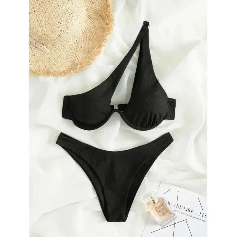 One Shoulder Cut Out Push Up Bikini Set