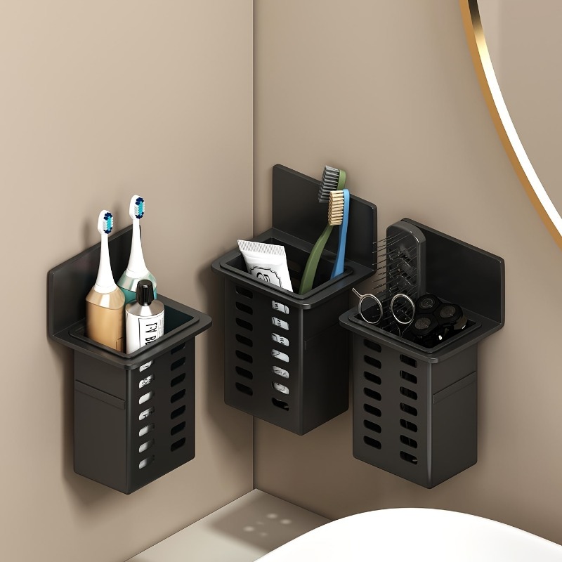 Functional Toothpaste and Toothbrush Stand Wall-Mounted Storage Rack for Bathroom Organization