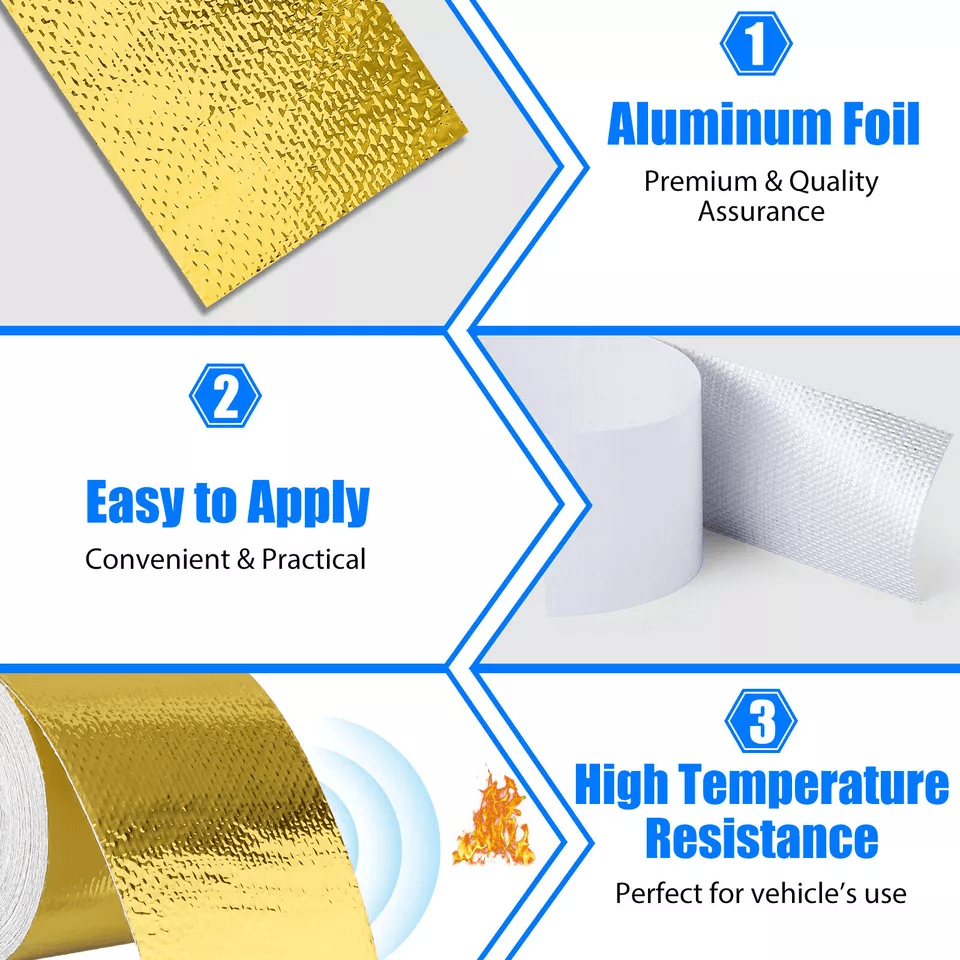 Gold Intake Heat Reflective Tape Wrap, High Temp Self-Adhesive Insulation